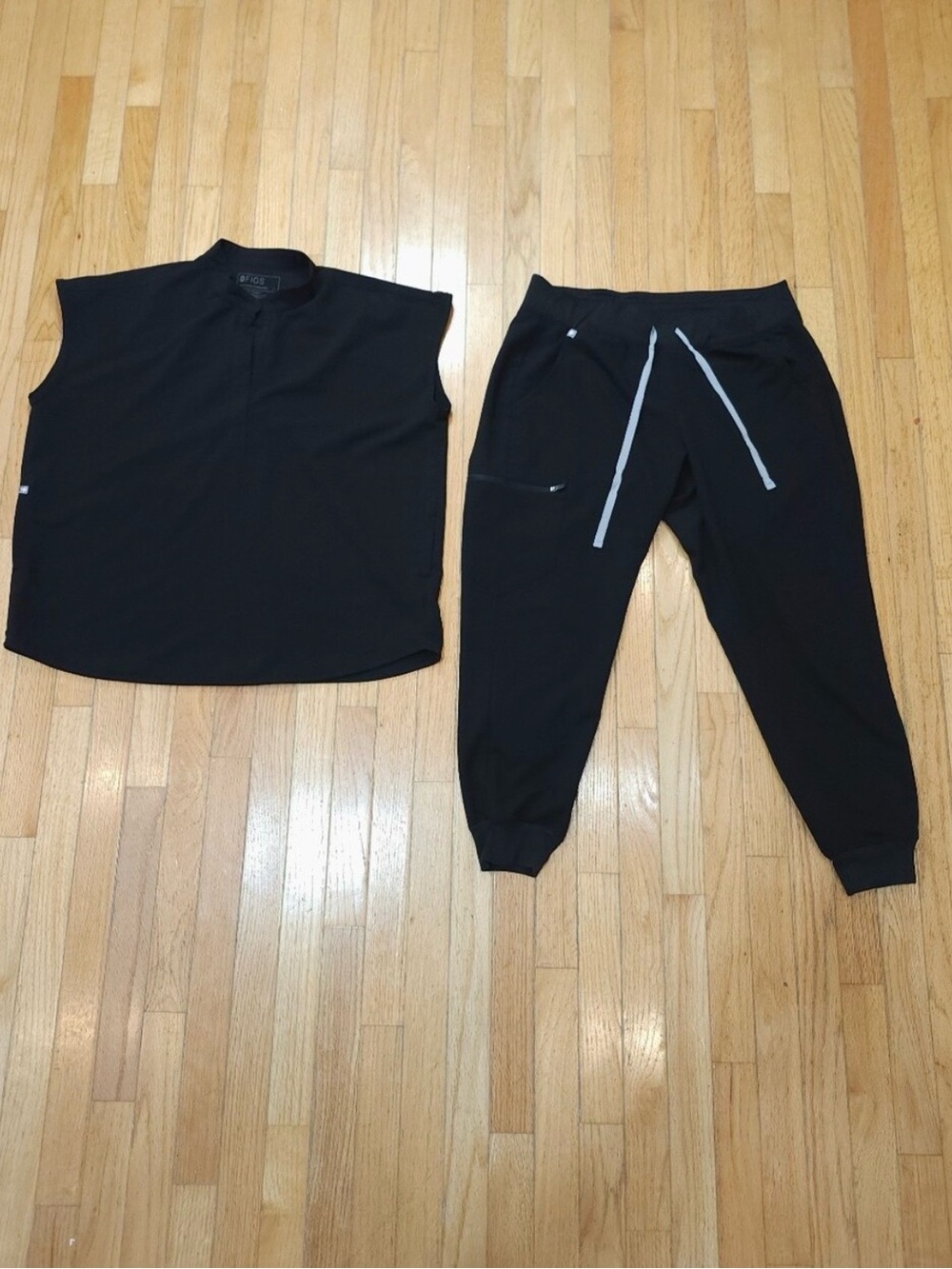 Figs Black Track Jogger Pants with Gray Drawstrings